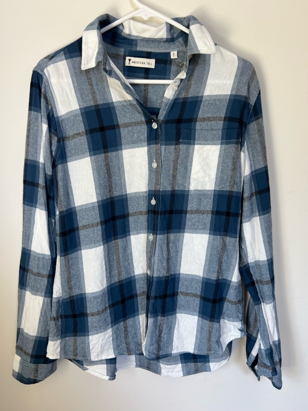 American Tall Blue & White Plaid Button-Down Shirt